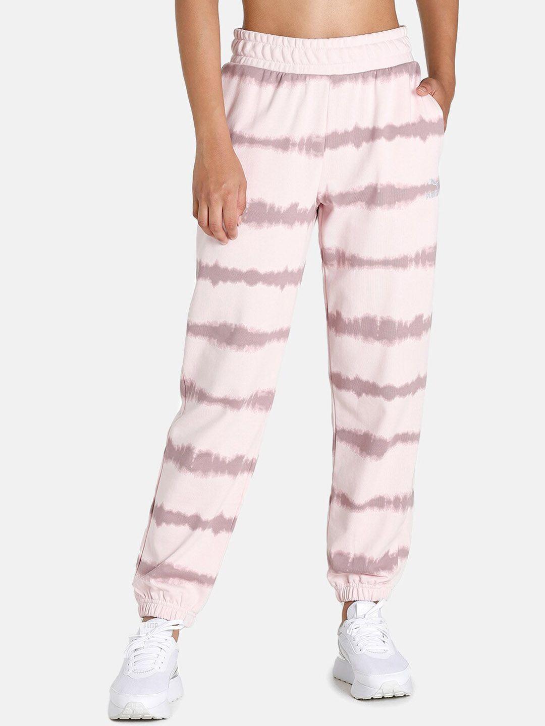 puma women pink classics tie dye striped relaxed fit sweatpant joggers