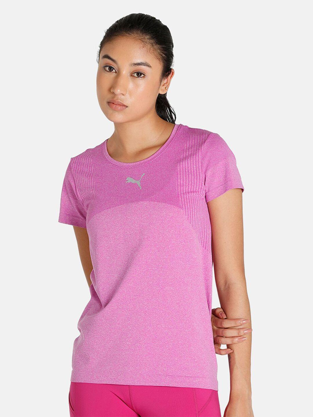 puma women pink evoknit seamless slim fit t-shirt