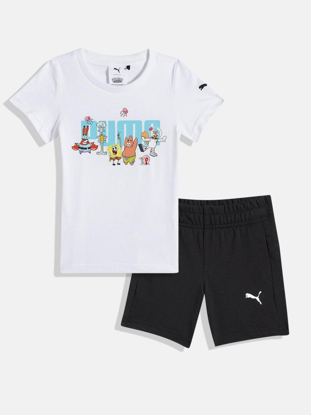 puma x spongebob kids printed pure cotton t-shirt with shorts