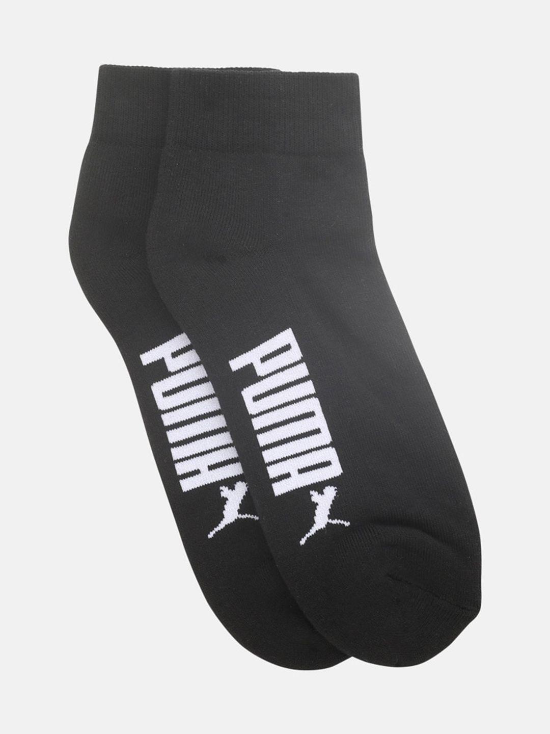 puma adults black & white pack of 2 brand logo patterned ankle length socks