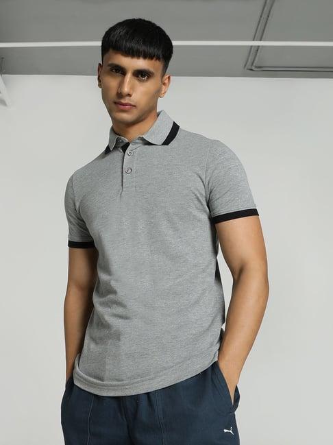 puma b2b india pique tipping grey cotton slim fit polo t-shirt