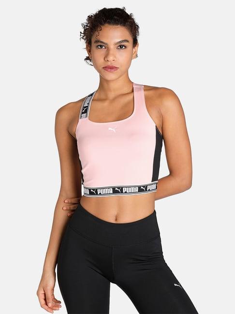 puma baby pink logo print full coverage sports bra