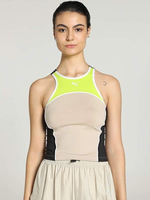 puma beige color-block sports tank top