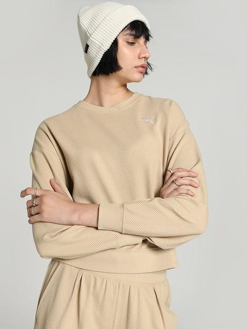 puma beige cotton regular fit sports sweatshirt