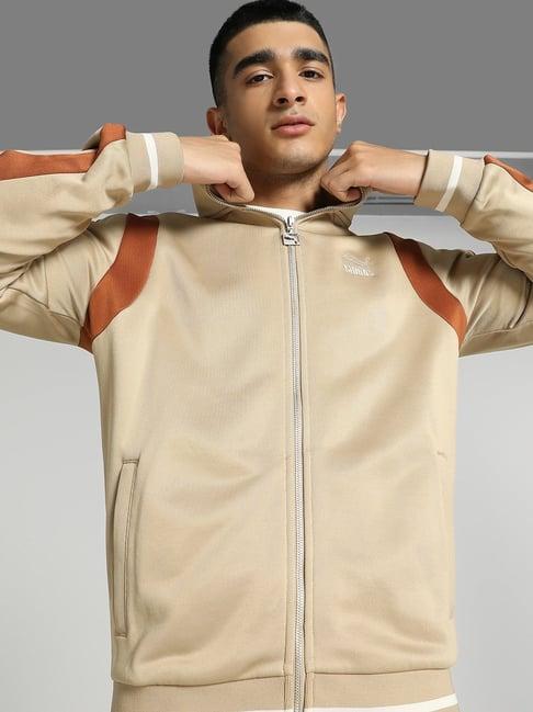 puma beige regular fit striped jacket