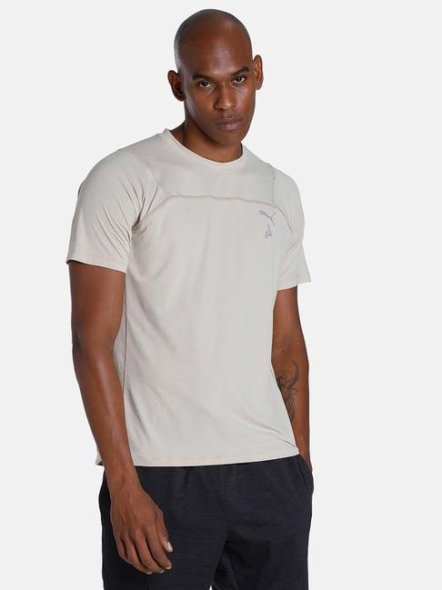 puma beige regular fit texture sports tshirt