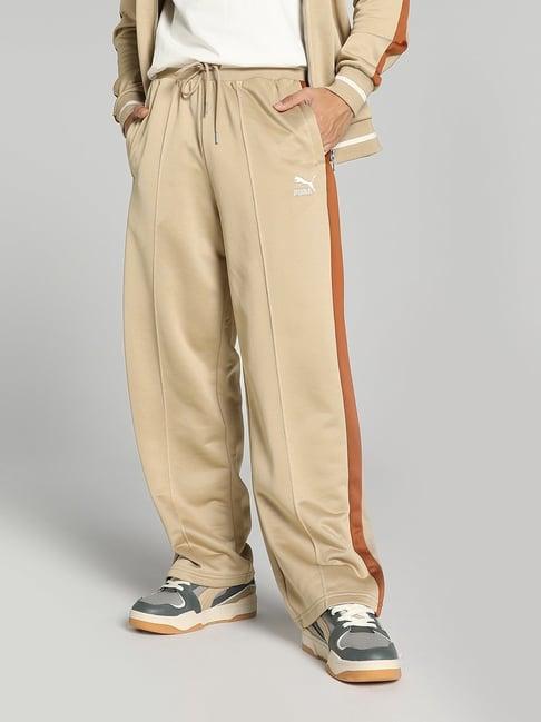 puma beige relaxed fit striped trackpants