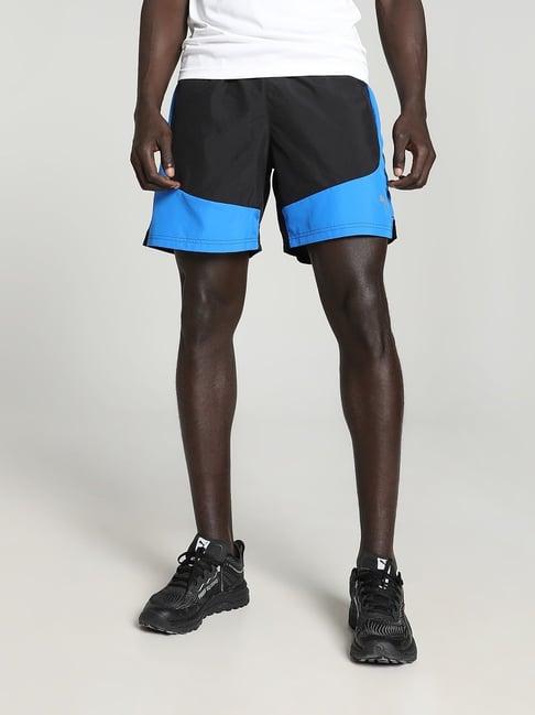 puma black & blue regular fit velocity printed sports shorts