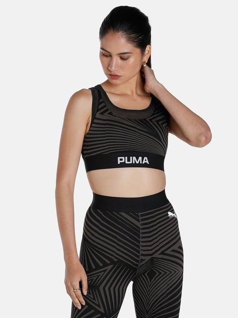 puma black & brown printed sports bra