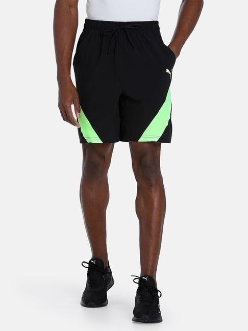 puma black & green regular fit colour block sports shorts