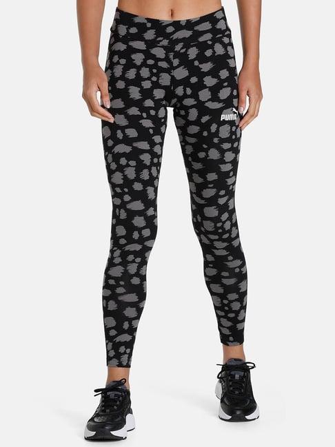 puma black & grey printed mid rise tights