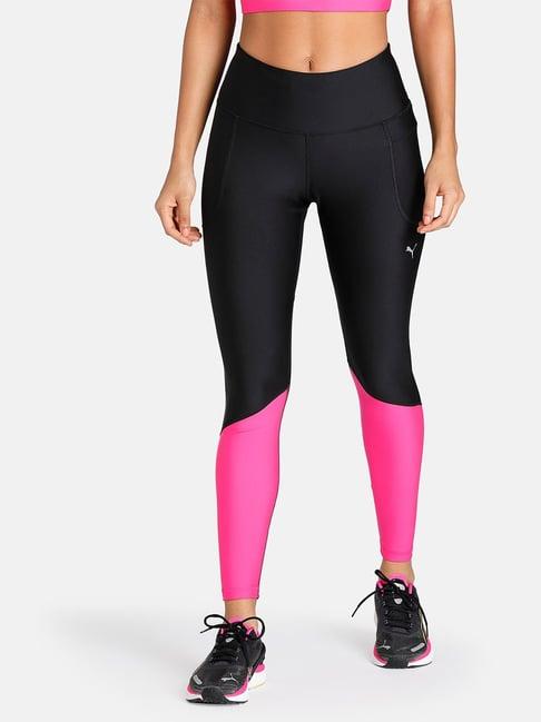 puma black & pink color-block high rise tights