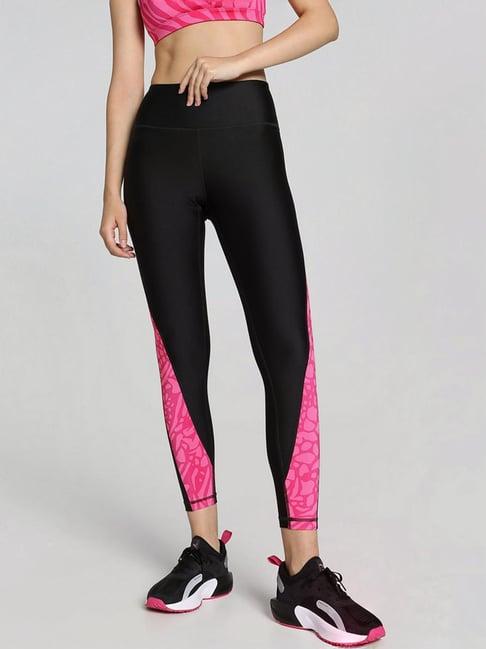 puma black & pink printed sports tights