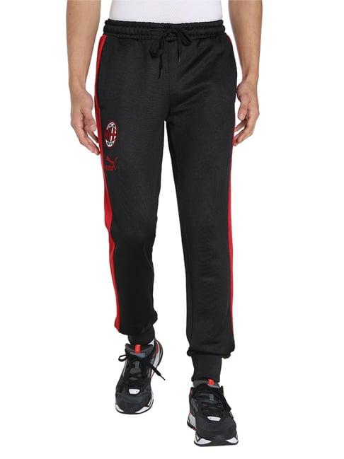 puma black & red regular fit striped trackpants