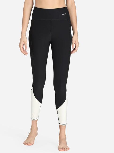 puma black & white polyester yoga tights