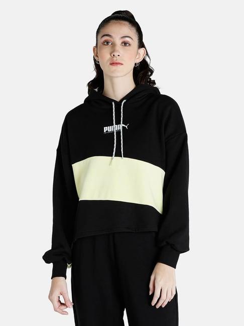 puma black & yellow graphic print hoodie