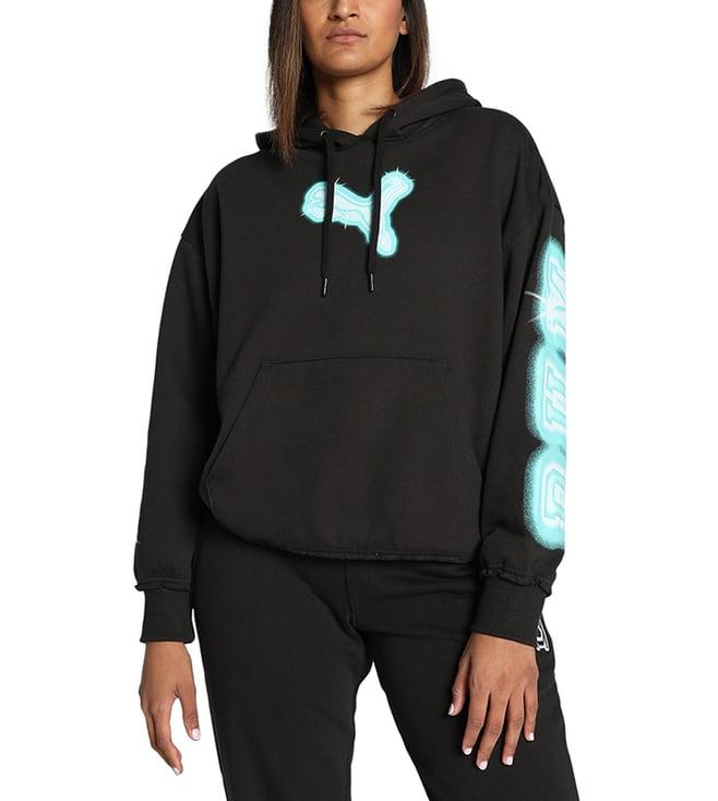 puma black arc-hitect sparkle sparkle logo relaxed fit hoodie