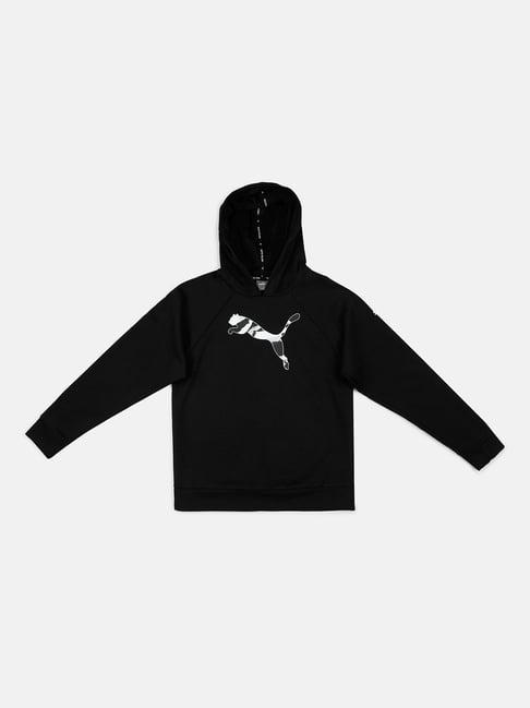 puma black cotton logo full sleeves hoodie