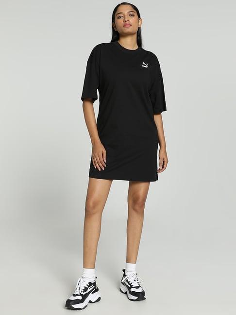 puma black cotton logo print shift dress