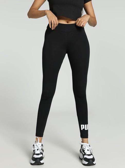 puma black cotton logo print sports tights