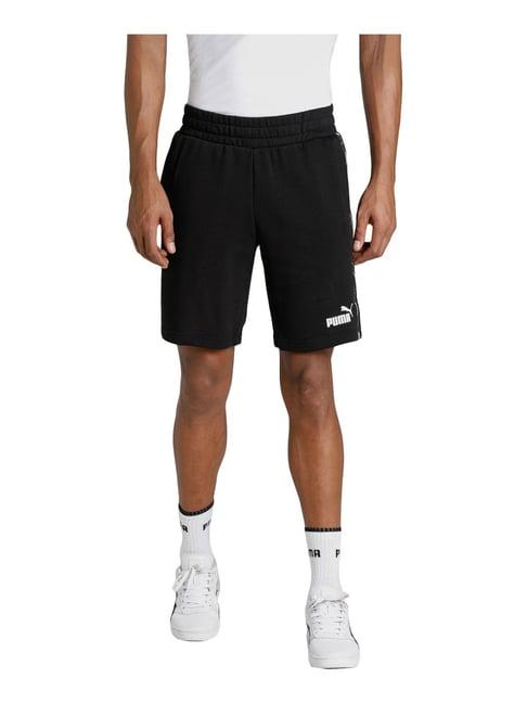 puma black cotton logo printed regular fit shorts