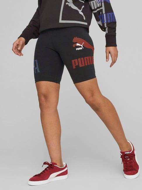 puma black cotton printed short tights