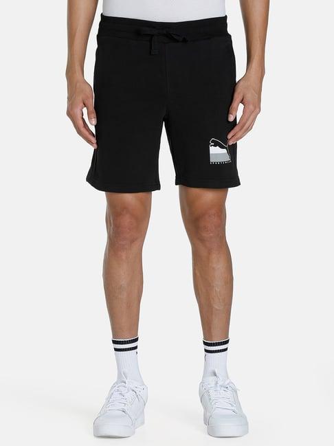 puma black cotton regular fit logo printed shorts