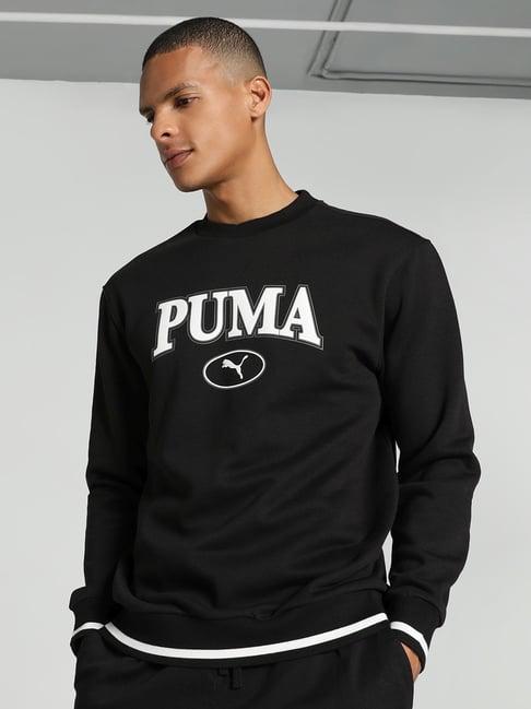 puma black cotton regular fit logo printed sweatshirt