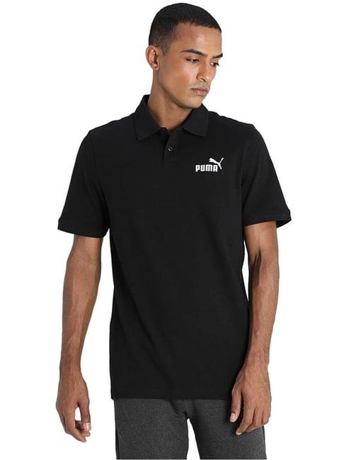 puma black cotton regular fit polo t-shirt
