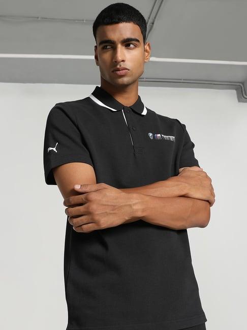 puma black cotton regular fit polo t-shirt