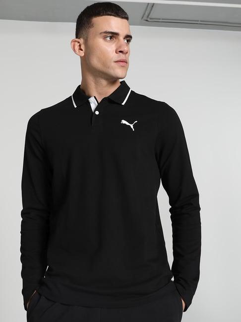 puma black cotton regular fit polo t-shirt