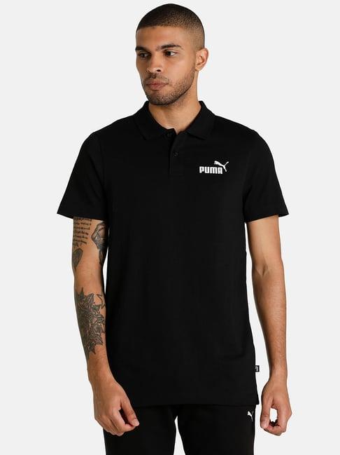 puma black cotton regular fit polo t-shirt