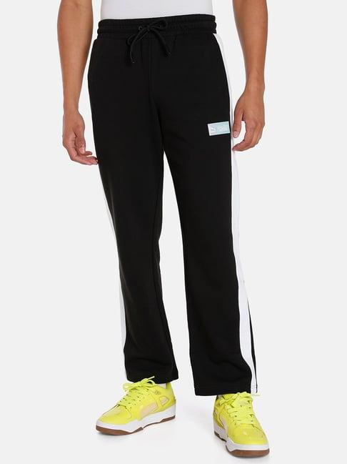 puma black cotton regular fit striped trackpants