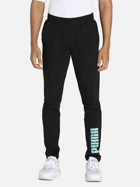 puma black cotton slim fit printed trackpants