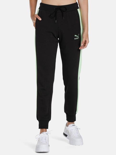 puma black logo print mid rise joggers