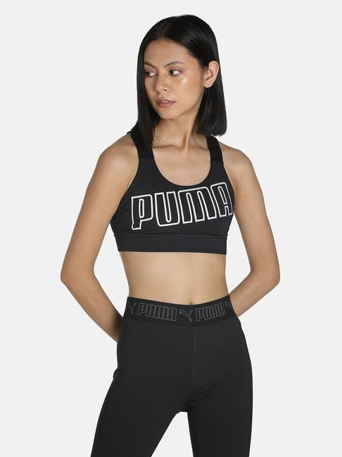 puma black logo printed sports bra