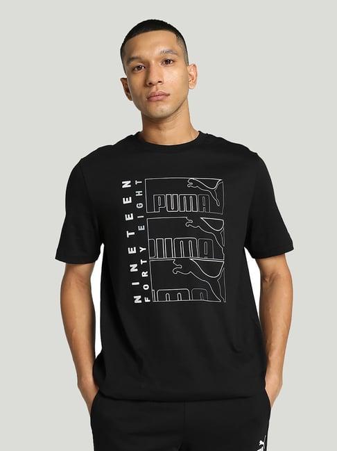 puma black regular fit logo graphics cotton t-shirt