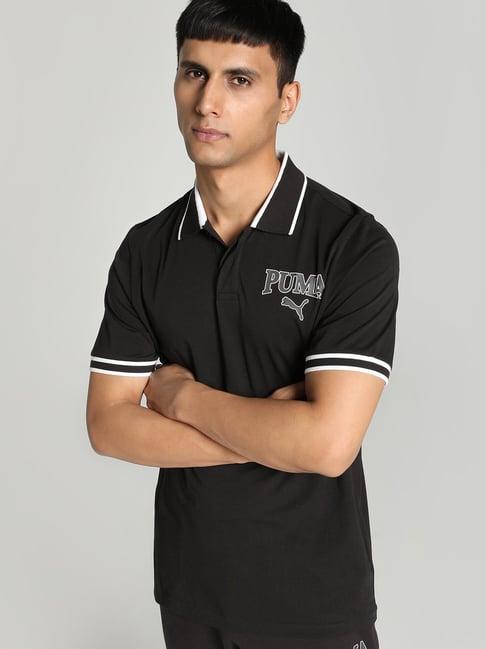 puma black regular fit logo print polo t-shirt