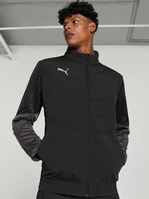 puma black regular fit printed sports jacket