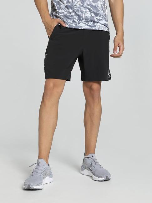 puma black regular fit printed sports shorts