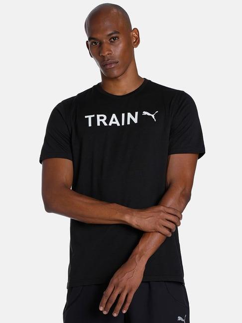 puma black regular fit printed sports tshirt