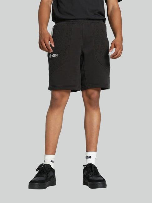 puma black regular fit striped sports shorts