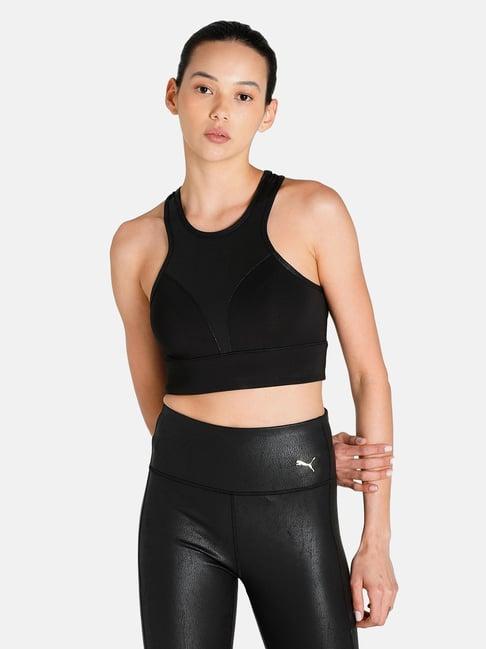 puma black round neck sports bra