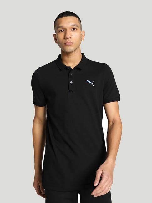 puma black slim fit cotton polo t-shirt