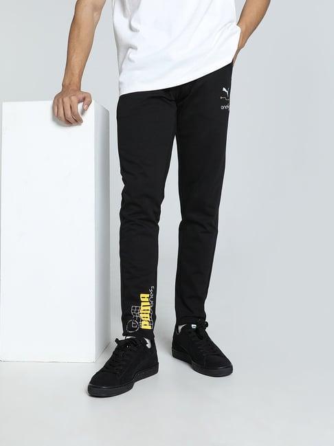 puma black slim fit printed trackpants