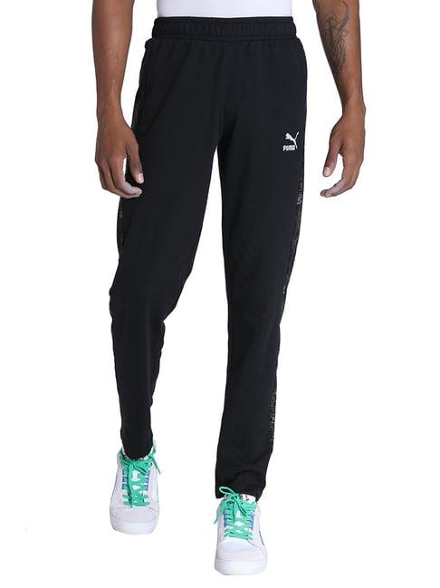 puma black slim fit printed trackpants