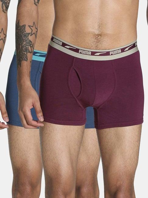 puma blue & wine regular fit trunks - pack of 2