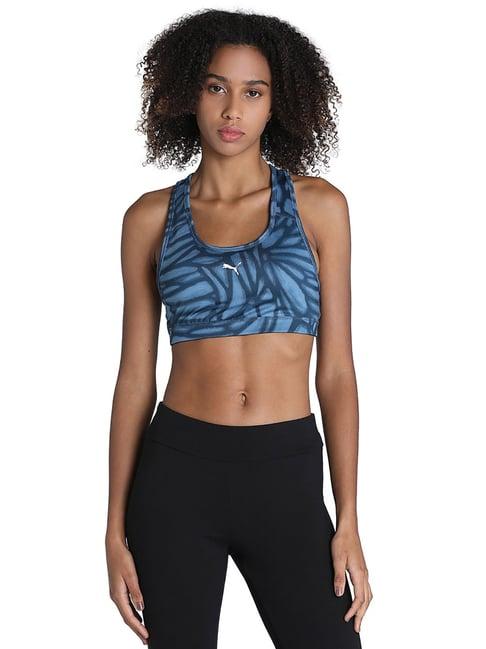 puma blue animal print training sports bra