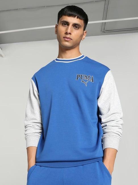 puma blue cotton regular fit colour block sweatshirt