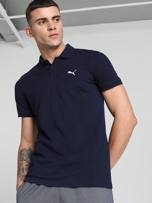 puma blue cotton slim fit polo t-shirt